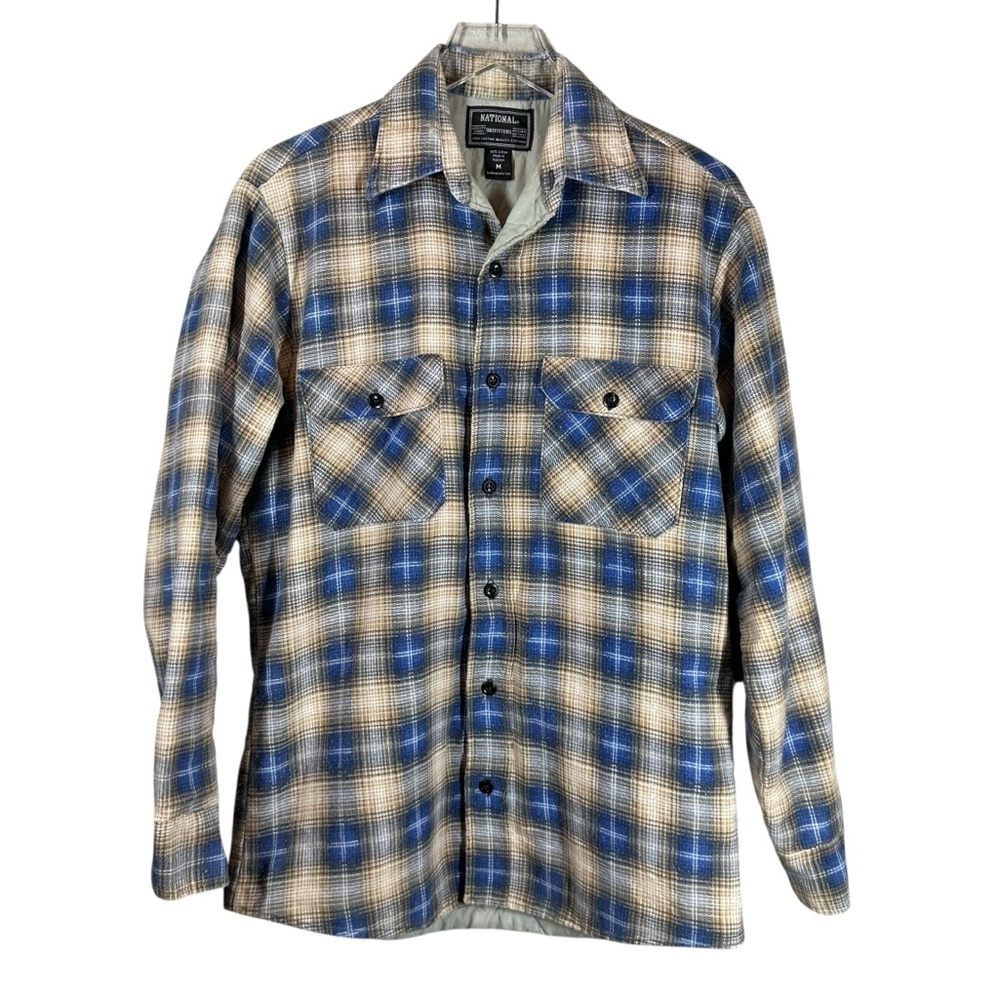 NATIONAL OUTFITTERS Men's Medium Vintage Blue/Tan Quilted Flannel Button Down